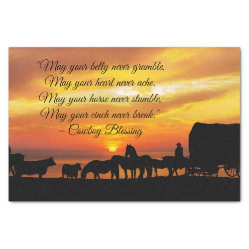 Cowboy Blessing Horse Cattle Sunset Silhouette Tissue Paper