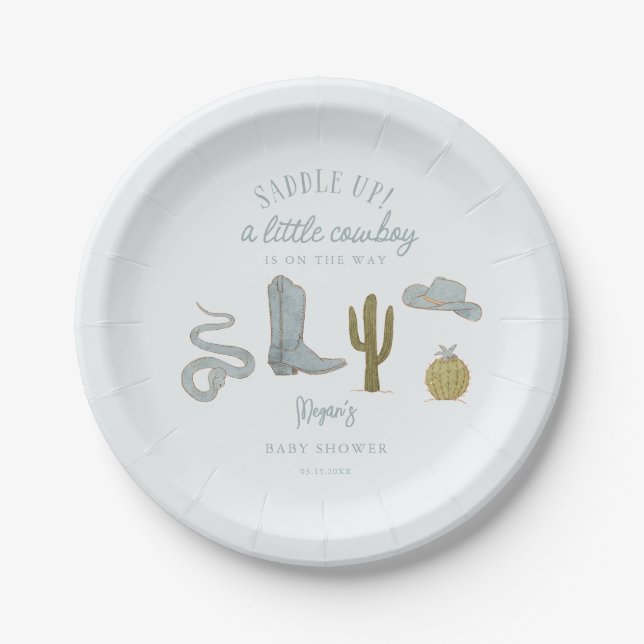 Cowboy Blue Baby Shower Paper Plates (Front)