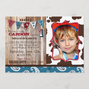 Cowboy Blue Bandanna Western Theme Birthday Invitation