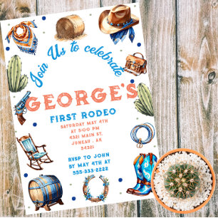 Cowboy Blue Western Wild West Birthday  Magnetic Invitation