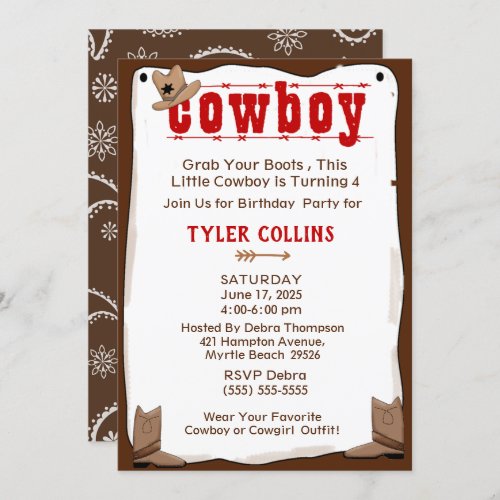 Cowboy Boot and Hat Birthday Invitation