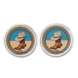 Cowboy Boot and Hat Cufflinks, Silver Tone Cufflinks