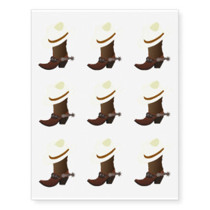 Cowboy boot and hat illustration temporary tattoos