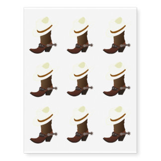 Cowboy boot and hat illustration temporary tattoos