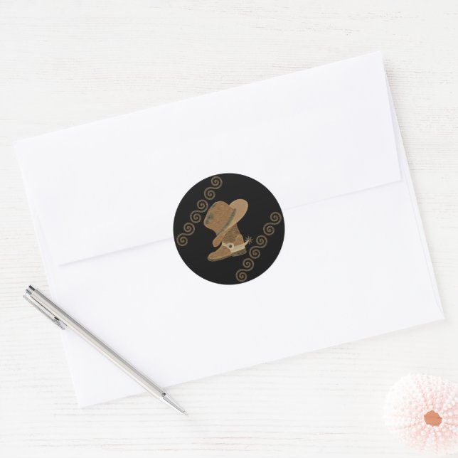 Cowboy Boot and Hat Off Wooden Inlay Classic Round Sticker (Envelope)