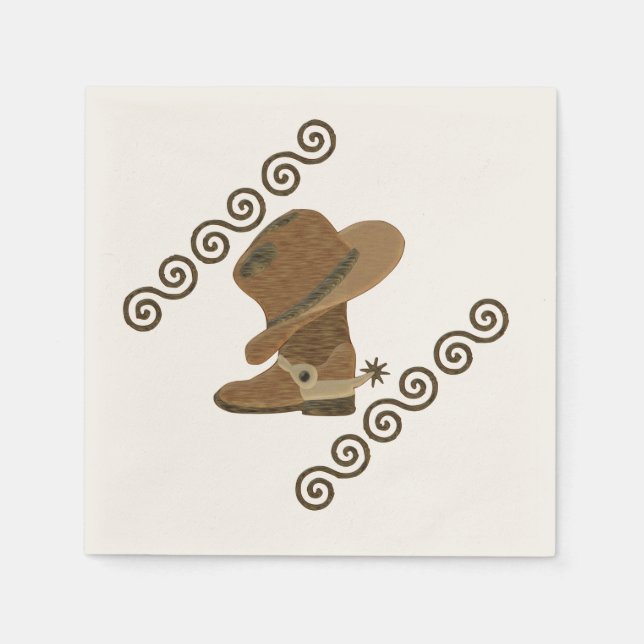 Cowboy Boot and Hat Off Wooden Inlay Paper Napkins (Front)
