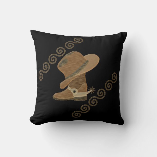 Cowboy Boot and Hat Off Wooden Inlay Throw Pillow (Front)