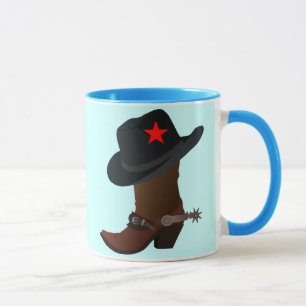COWBOY BOOT AND HAT WITH RED STAR MUG