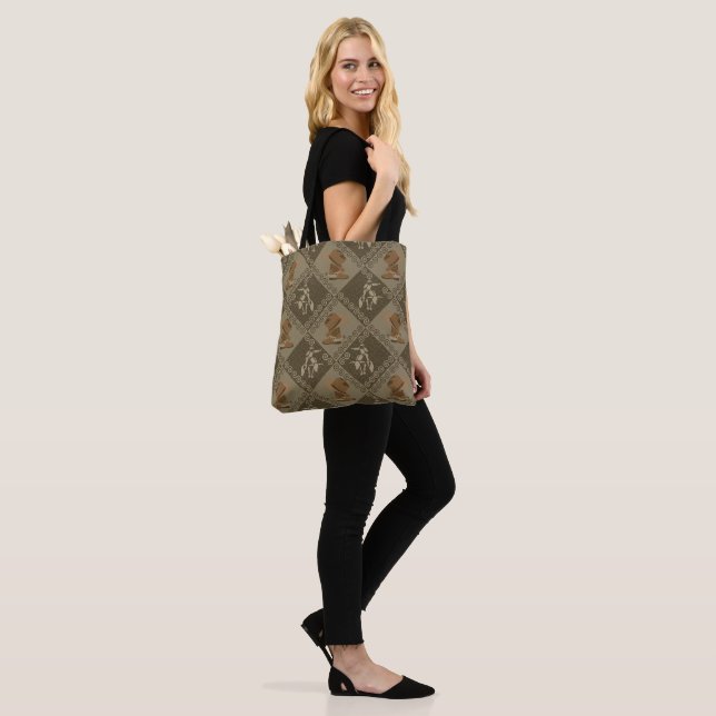 Cowboy Boot and Hat Wooden Inlay Seamless Pattern Tote Bag (On Model)
