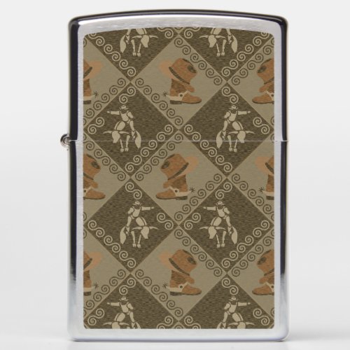 Cowboy Boot and Hat Wooden Inlay Seamless Pattern Zippo Lighter