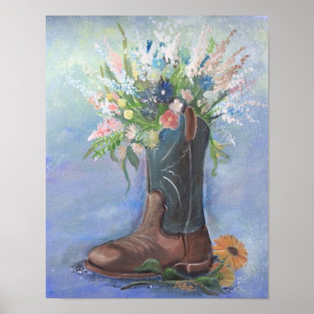 Cowboy Boot and Wildflower Bouquet Poster (Front)