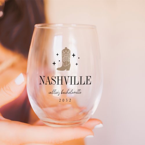 Cowboy Boot Bachelorette Party Stemless Wine Glass