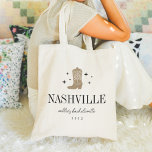 Cowboy Boot Bachelorette Party Tote Bag<br><div class="desc">Welcome friends to your bachelorette weekend with these cute personalized tote bags. Design features a tan cowboy boot illustration with your destination beneath (shown with Nashville) in classic serif lettering. Add your name(s) or occasion name beneath in handwritten cursive script,  as well as the year.</div>