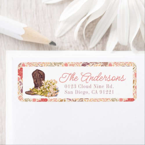 Cowboy Boot  Bouquet Pink Floral Return Address Label