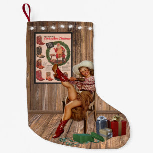 Cowboy Boot Christmas Cowgirl Putting On Red Boots Small Christmas Stocking