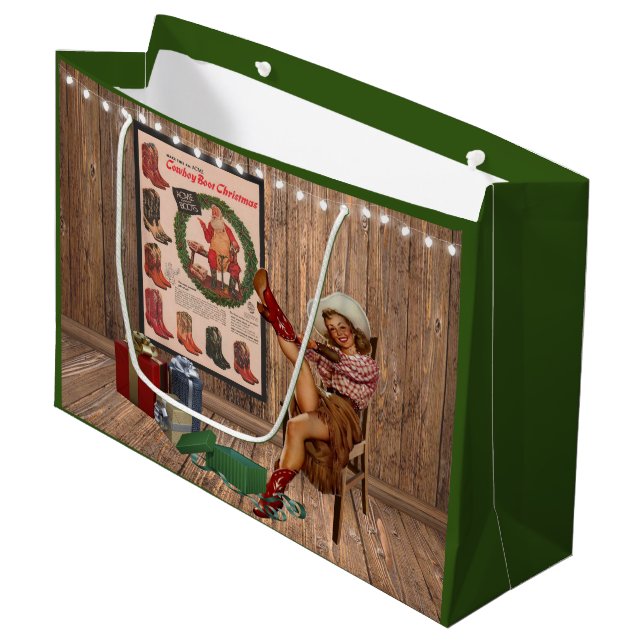 Cowboy Boot Christmas Large Gift Bag (Front Angled)