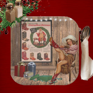 Cowboy Boot Christmas Paper Plates