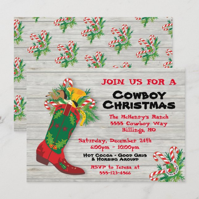Cowboy Boot Christmas Party Holiday Card (Front/Back)