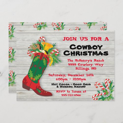 Cowboy Boot Christmas Party Holiday Card