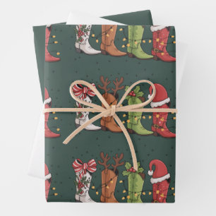Cowboy Boot Christmas Western Cowgirl Country Xmas Wrapping Paper Sheets