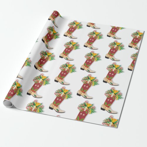 Cowboy boot Christmas wrapping paper