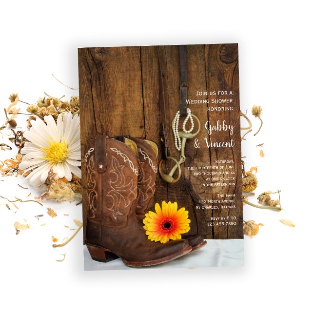 Cowboy Boot Daisy Horse Bit Western Wedding Shower Invitation (Creator Uploaded)