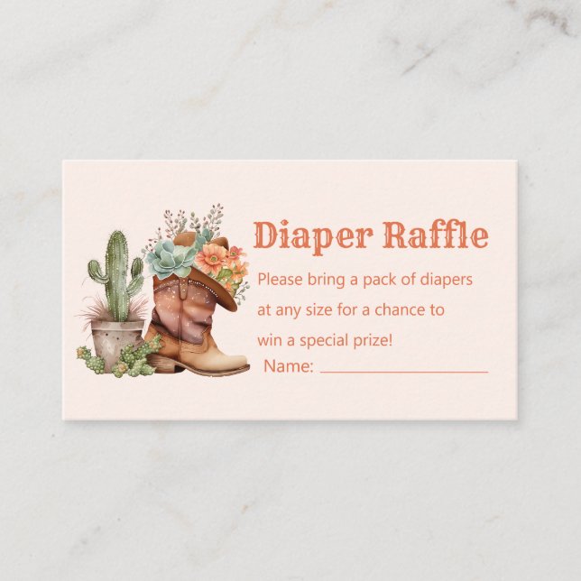 cowboy boot diaper raffle baby shower  enclosure card (Front)