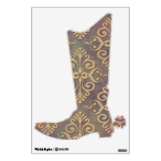 Cowboy Boot Fancy Damask Gold and Brown Wall Sticker