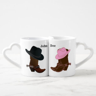 Cowboy Boot & Hat His & Hers Love heart mugs set