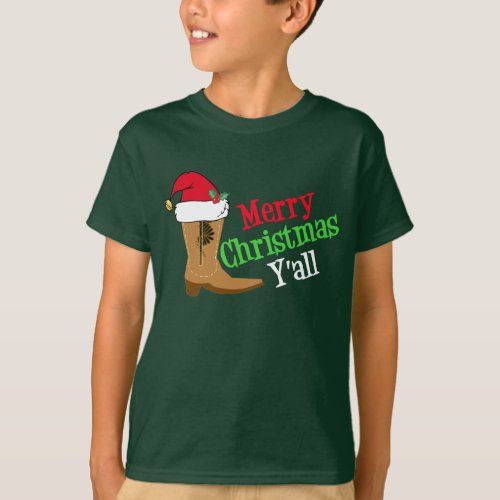 Cowboy Boot Merry Christmas Yall Kids T_Shirt
