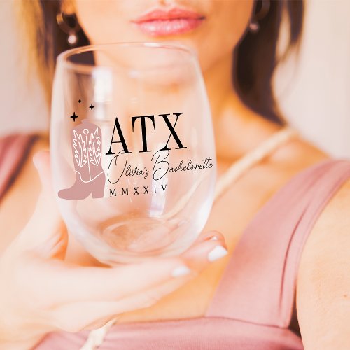 Cowboy Boot Personalized Austin Bachelorette Party Stemless Wine Glass
