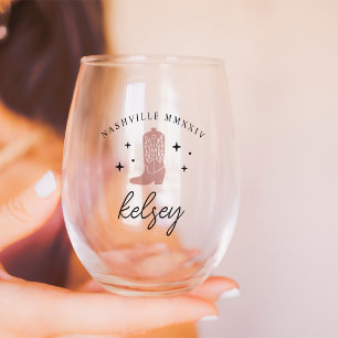 Cowboy Boot Personalized Bachelorette Party Stemless Wine Glass