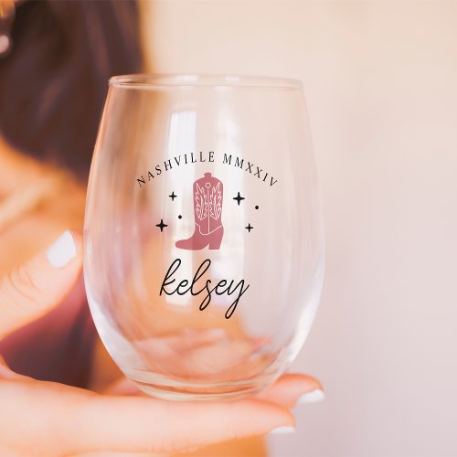 Cowboy Boot Personalized Bachelorette Party Stemless Wine Glass