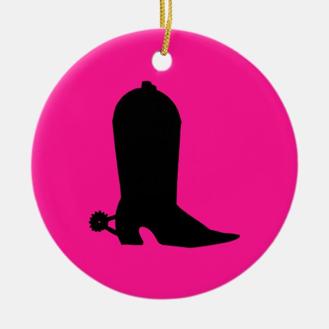 Cowboy Boot Silhouette Ceramic Ornament (Front)