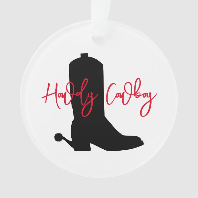 Cowboy Boot Silhouette HOWDY COWBOY red bandana Ornament (Front)