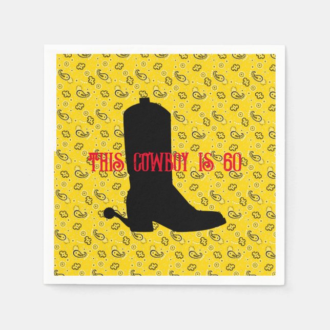 Cowboy Boot Spurs Silhouette Bandana 60th Birthday Napkins (Front)