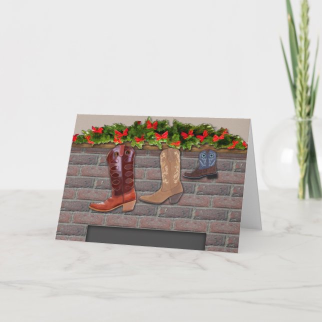 Cowboy Boot Stockings by the Fireplace Holiday Card (Front)