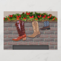 Cowboy Boot Stockings by the Fireplace Invitation
