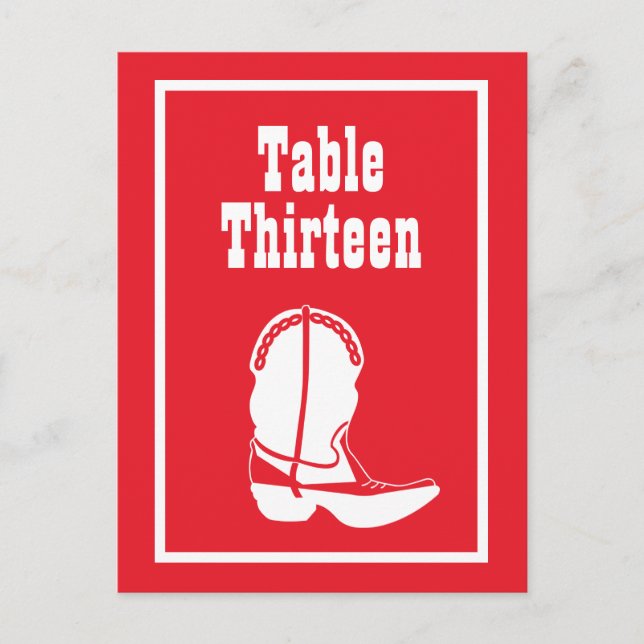 Cowboy Boot Table Numbers (Red / White) (Front)