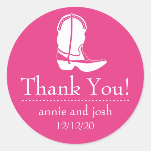 Cowboy Boot Thank You Labels Dark Pink  White