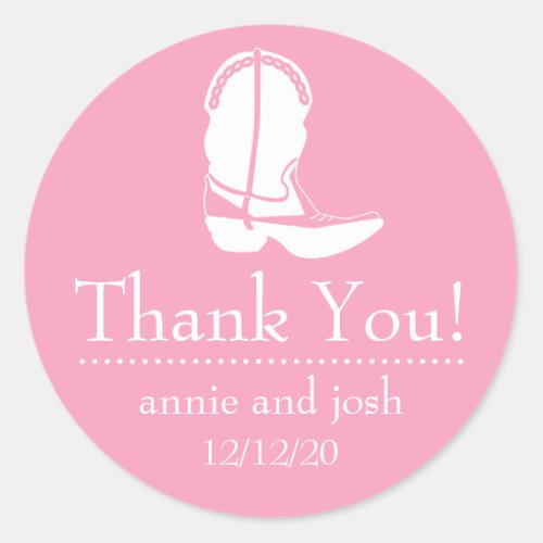 Cowboy Boot Thank You Labels Pink  White