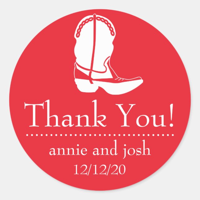 Cowboy Boot Thank You Labels (Red / White) (Front)