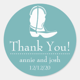 Cowboy Boot Thank You Labels (Sea Foam / White)
