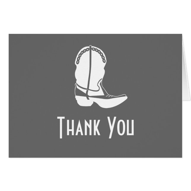 Cowboy Boot Thank You Note Cards (Dark Gray) (Front Horizontal)