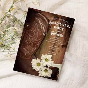 Cowboy Boot White Daisies Western Graduation Party Invitation