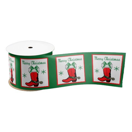 Cowboy Boot With Candy Canes Merry Christmas Satin Ribbon