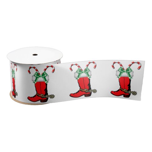 Cowboy Boot With Candy Canes Satin Ribbon