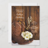 Cowboy Boots and Daisies Country Birthday Party Invitation (Front)