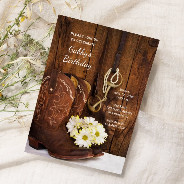 Cowboy Boots and Daisies Country Birthday Party Invitation (Creator Uploaded)