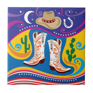 Cowboy Boots and Desert Stars Ceramic Tile